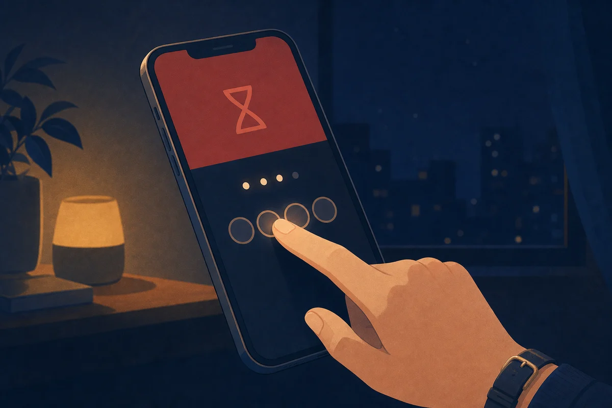 深夜にスクリーンタイム制限を自分で解除する指のイラスト