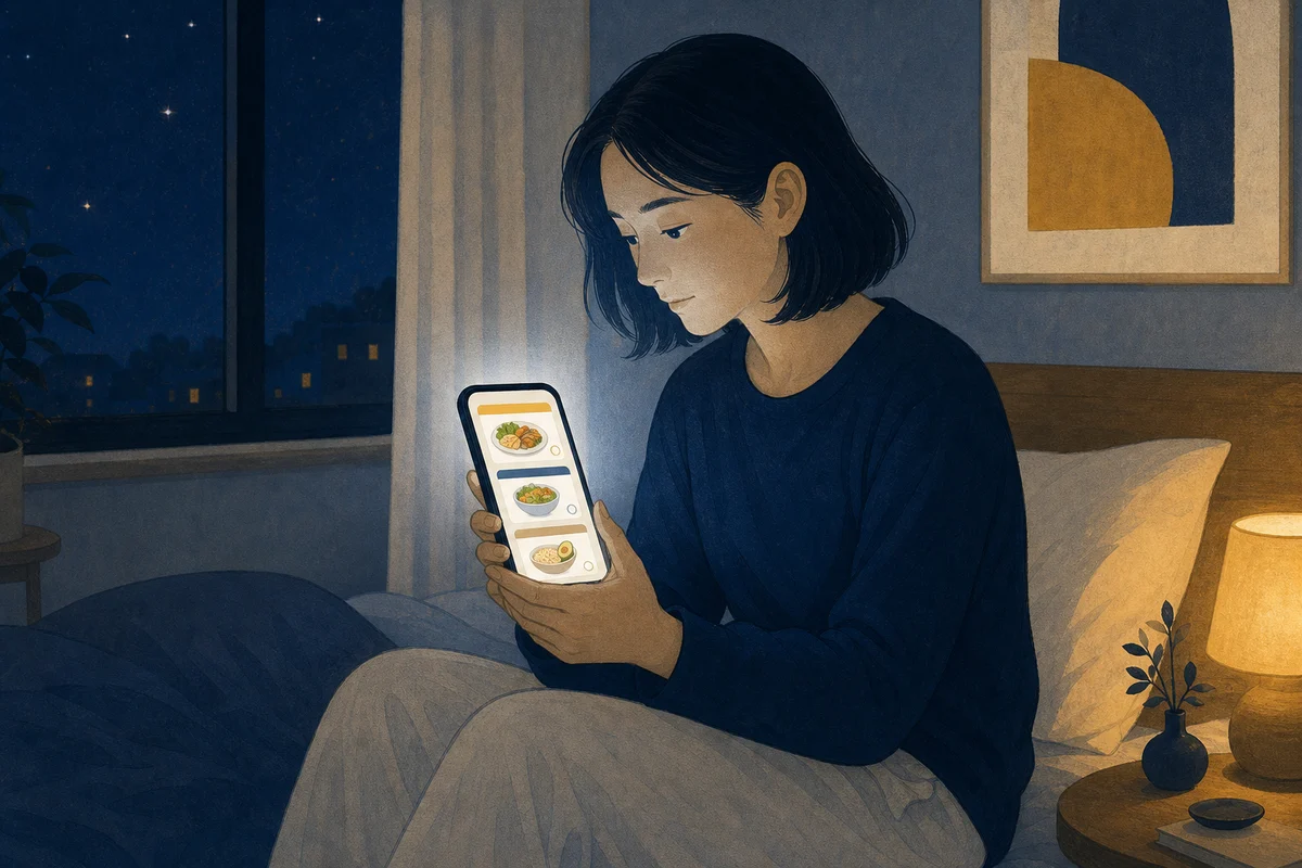 夜にダイエット法を検索する人のイラスト