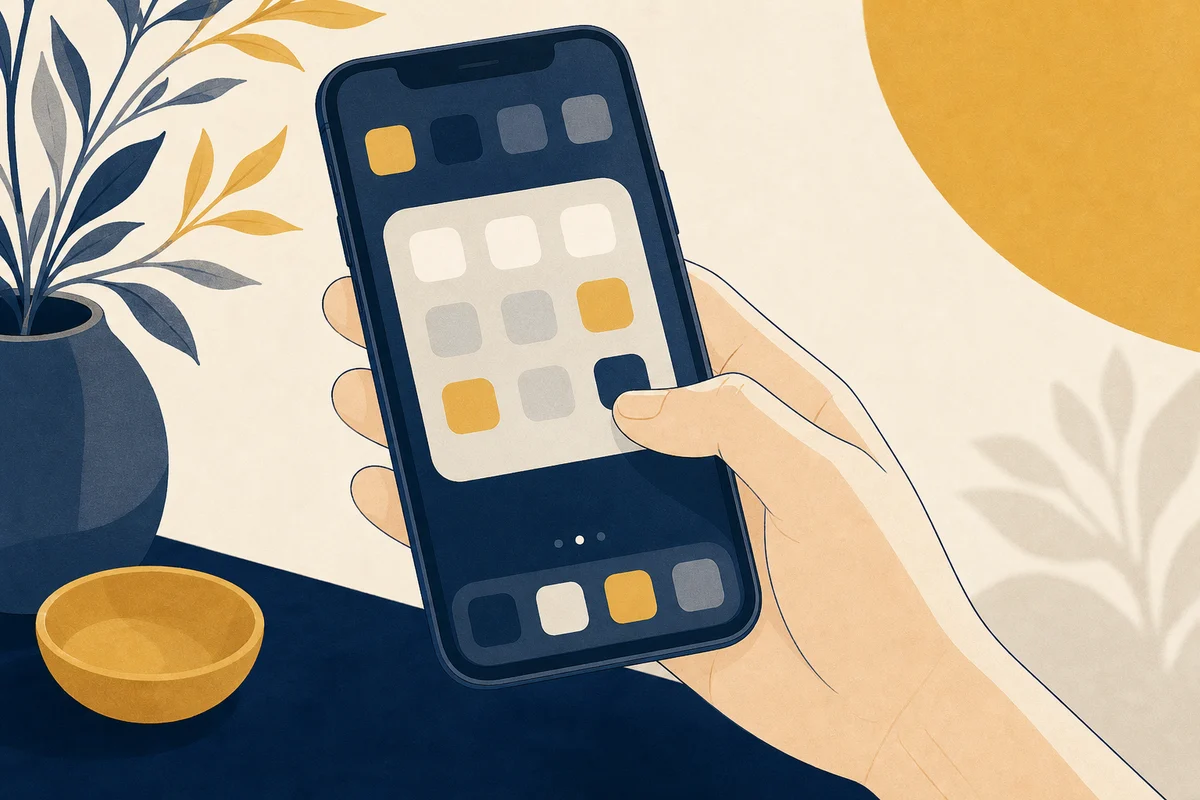 無意識にアプリへ伸びる親指のクローズアップイラスト