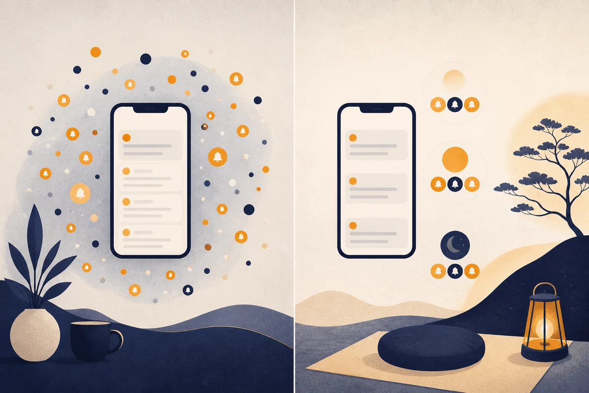 スマホの通知をまとめて決まった時間に確認する人のイラスト