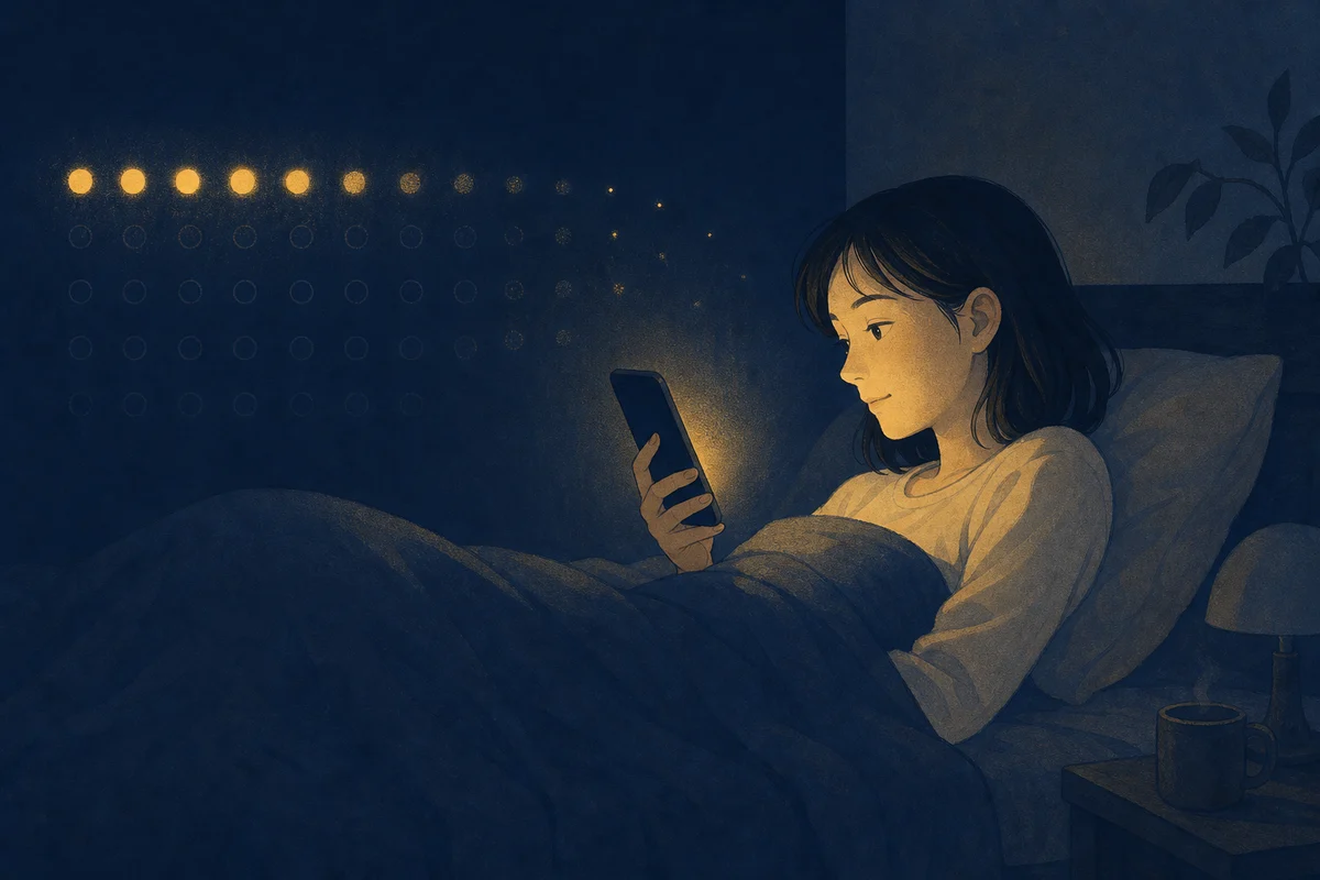 1週間続けたあと夜に崩れてしまう場面のイラスト