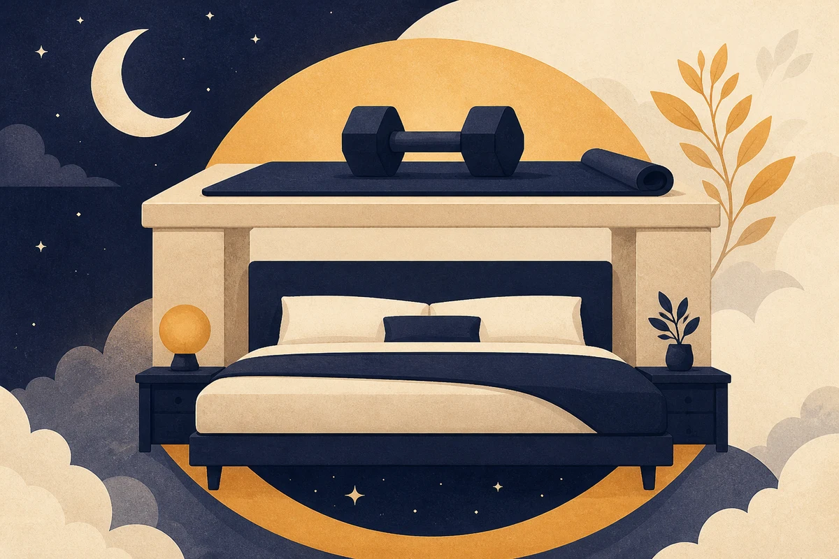 深夜のジムで時計を見上げる人のイラスト