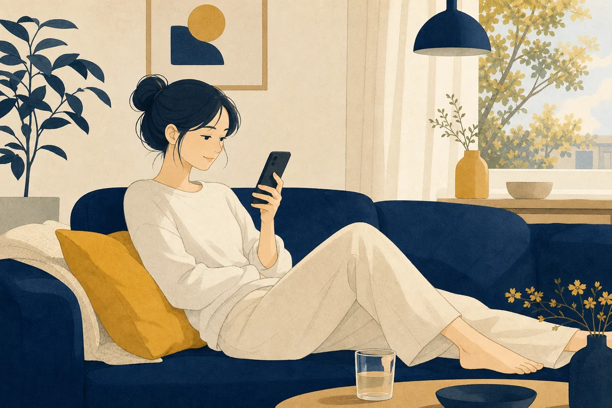 予定のない休日にスマホを見続ける場面のイラスト